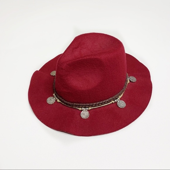 Free People Accessories - Free People | Burgundy Floppy Coin Boho Hat